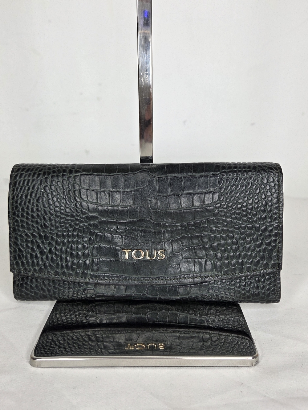 TOUS Dark Green Croc-Embossed Leather Wallet